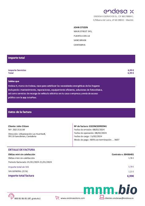 Hiszpania Barcelona endesa x elektryczność rachunek za media Word i formaty PDF